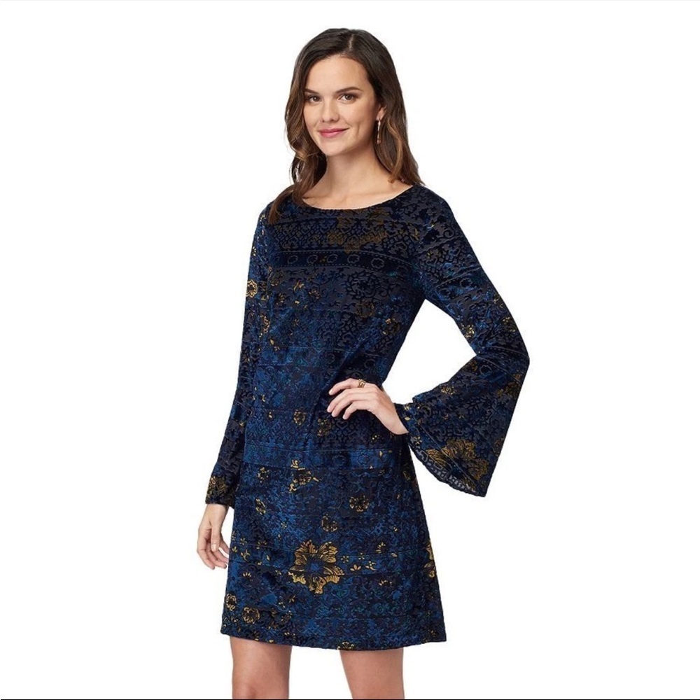 ECI Womens Size Large Dress Bell Sleeves Velvet Burnout Boho Whimsy Goth Keyhole